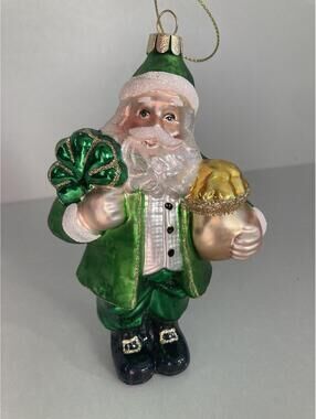 Macy's Holiday Lane Blown Glass Christmas Ornament Irish Santa (6" H)